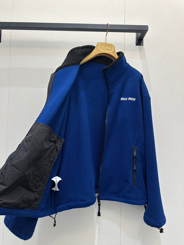 Miu Veste zippée à capuche en polaire brodée Cachemire bleu foncé 346106