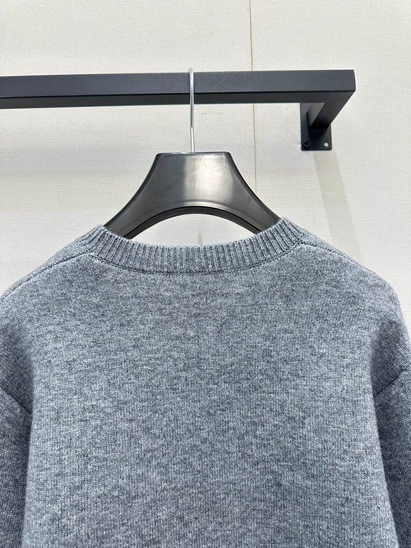 Celin Embroidered Crew Neck Sweater Grey Wool 346098