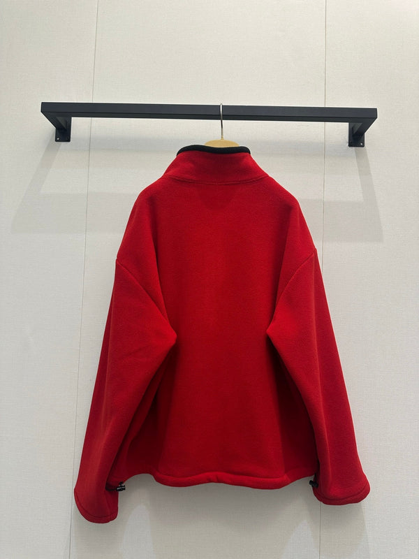 Miu Embroidered Fleece Hooded Zip-Up Jacket Red Cashmere 346102