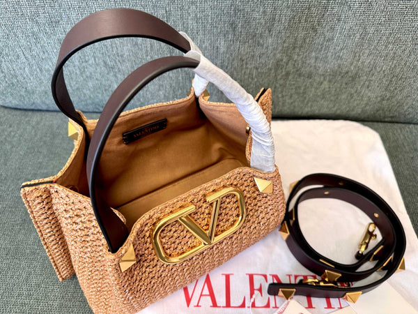 Valentino Spring and Summer 25 Tote Bag Brown Raffia