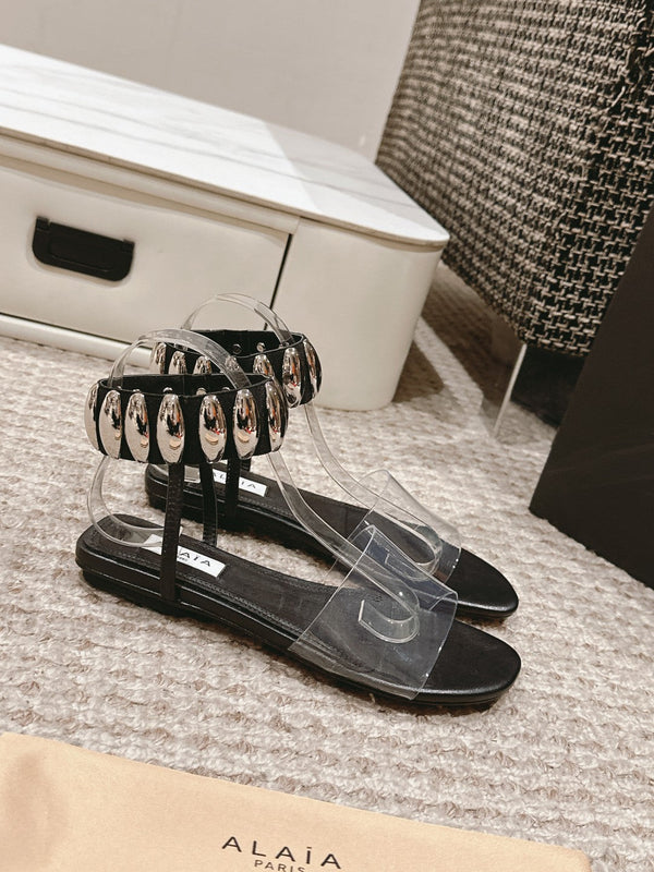 ALAIA SANDAL IN BLACK CALFSKN AND FILM WITH CRYSTAL