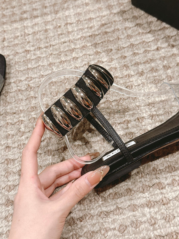 ALAIA SANDAL IN BLACK CALFSKN AND FILM WITH CRYSTAL