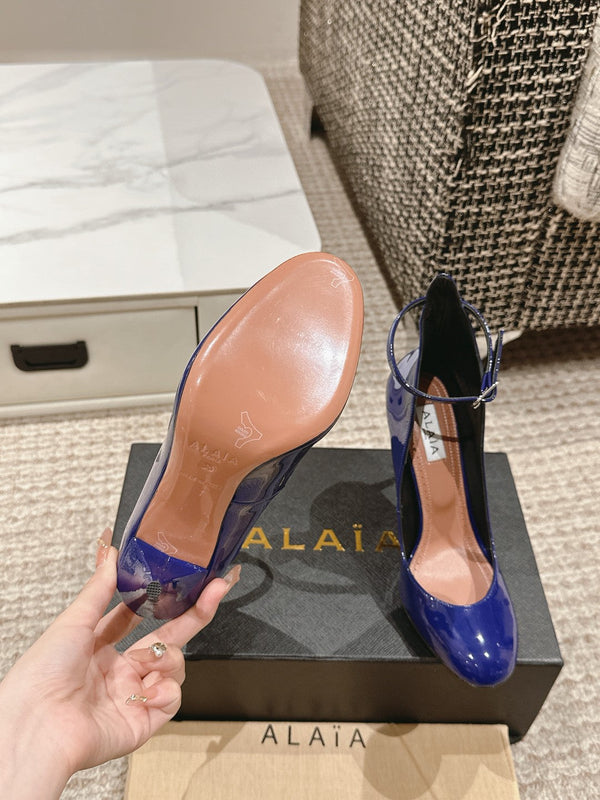 DÉCOLLETÉ ALAIA A PUNTA TONDA 10 CM IN PELLE DI VITELLO BLU NAVY