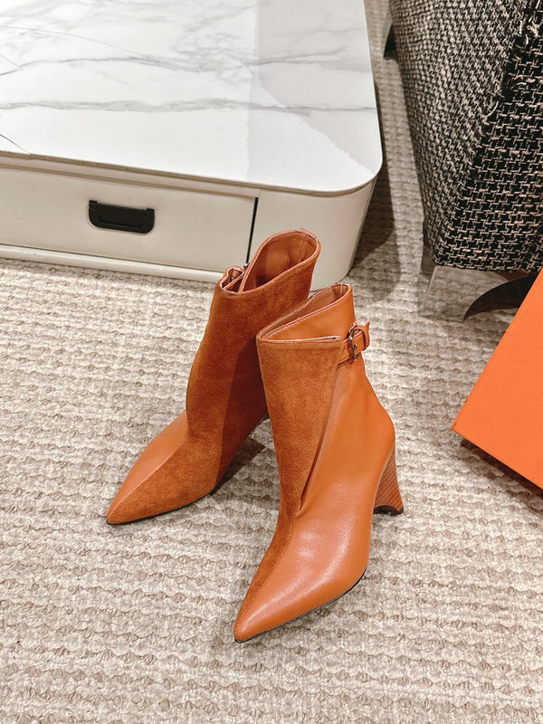 HM Ankle Boots 60mm Brown Orange Calfskin And Suede 972381