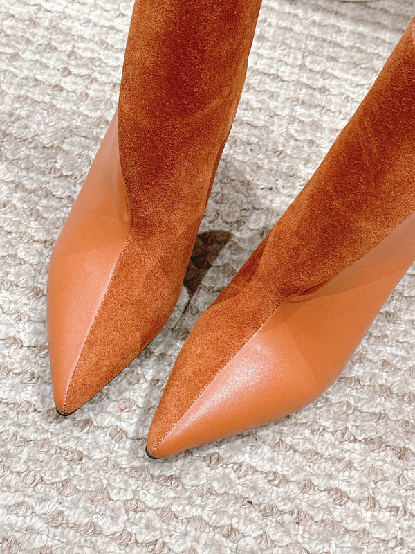 HM Ankle Boots 60mm Brown Orange Calfskin And Suede 972381