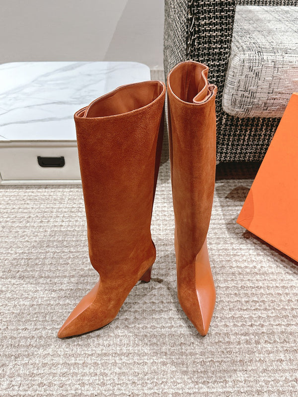 HM High Boots 60mm Brown Orange Calfskin And Suede 972384