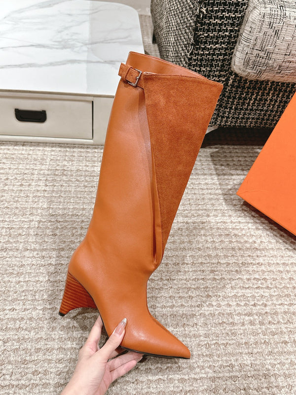 HM High Boots 60mm Brown Orange Calfskin And Suede 972384
