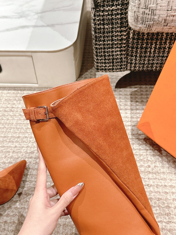 HM High Boots 60mm Brown Orange Calfskin And Suede 972384