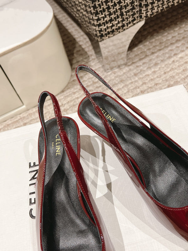 HIGH SLINGBACKS 5 CM IN RUBY RED PATENT CALFSKIN