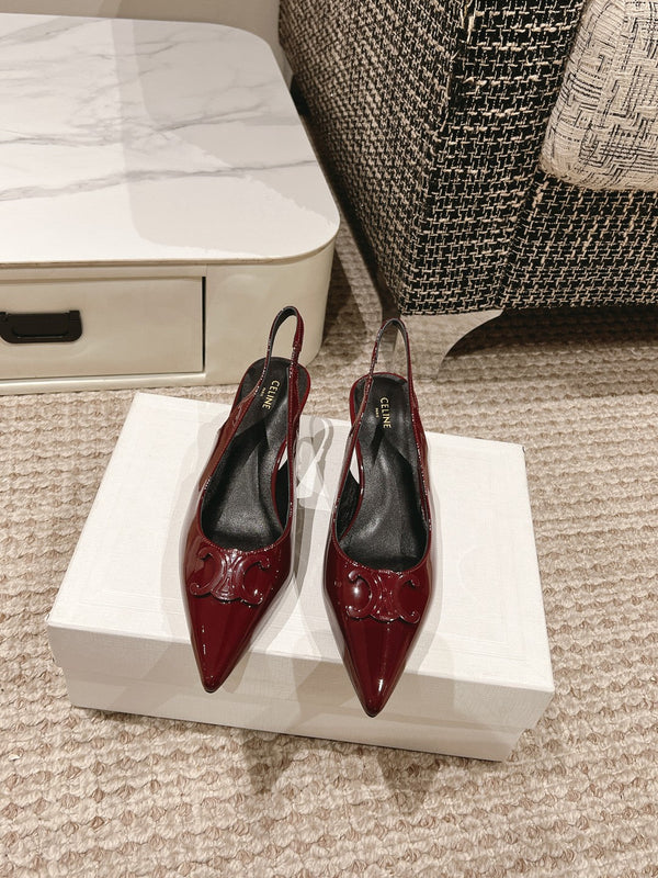 HIGH SLINGBACKS 5 CM IN RUBY RED PATENT CALFSKIN