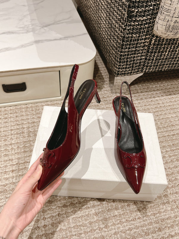 HIGH SLINGBACKS 5 CM IN RUBY RED PATENT CALFSKIN