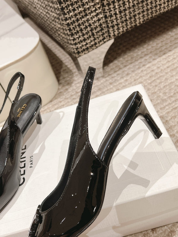 HIGH SLINGBACKS 5 CM IN BLACK PATENT CALFSKIN