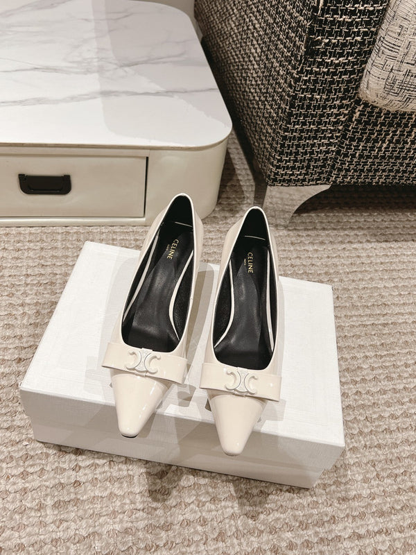 TRIOMPHE HIGH PUMP 5 CM IN WHITE PATENT CALFSKIN