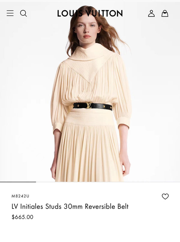 LV INITIALES STUDS 30 MM REVERSIBLE BELT IN BLACK CALFSKIN GOLD HARDWARE