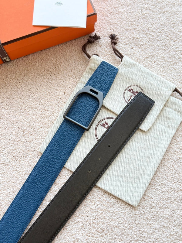 HM Jockey Buckle Belt 38mm Prussian blue Black Leather 187521