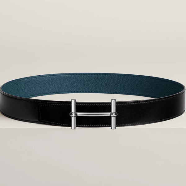 HM H D'Ancre Buckle Belt 38mm Prussian blue Black Leather 187519
