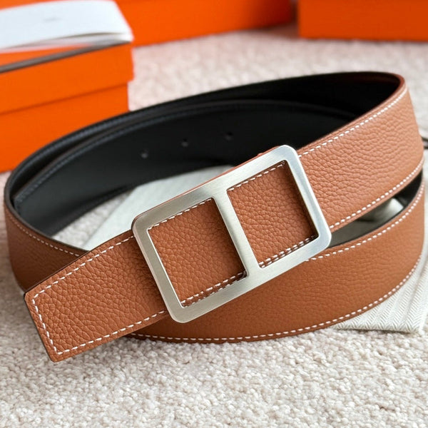 HM Silver Buckle Belt 38mm Brown Black Leather 187556