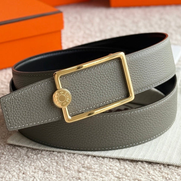 HM Gold Oscar Buckle Belt 38mm Meyer gray Leather 187783