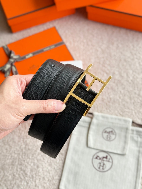 Cintura reversibile HM Gold Quentin da 32 mm in pelle nera 188087