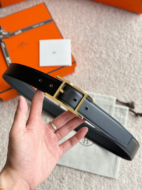 Cintura reversibile HM Gold Quentin da 32 mm in pelle nera 188087