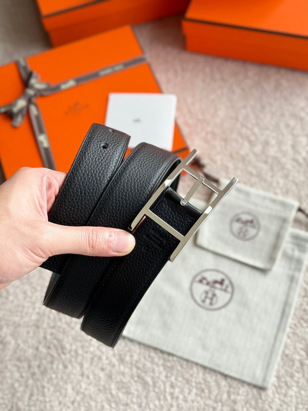 Cintura reversibile HM Gold Quentin da 32 mm in pelle nera 188087