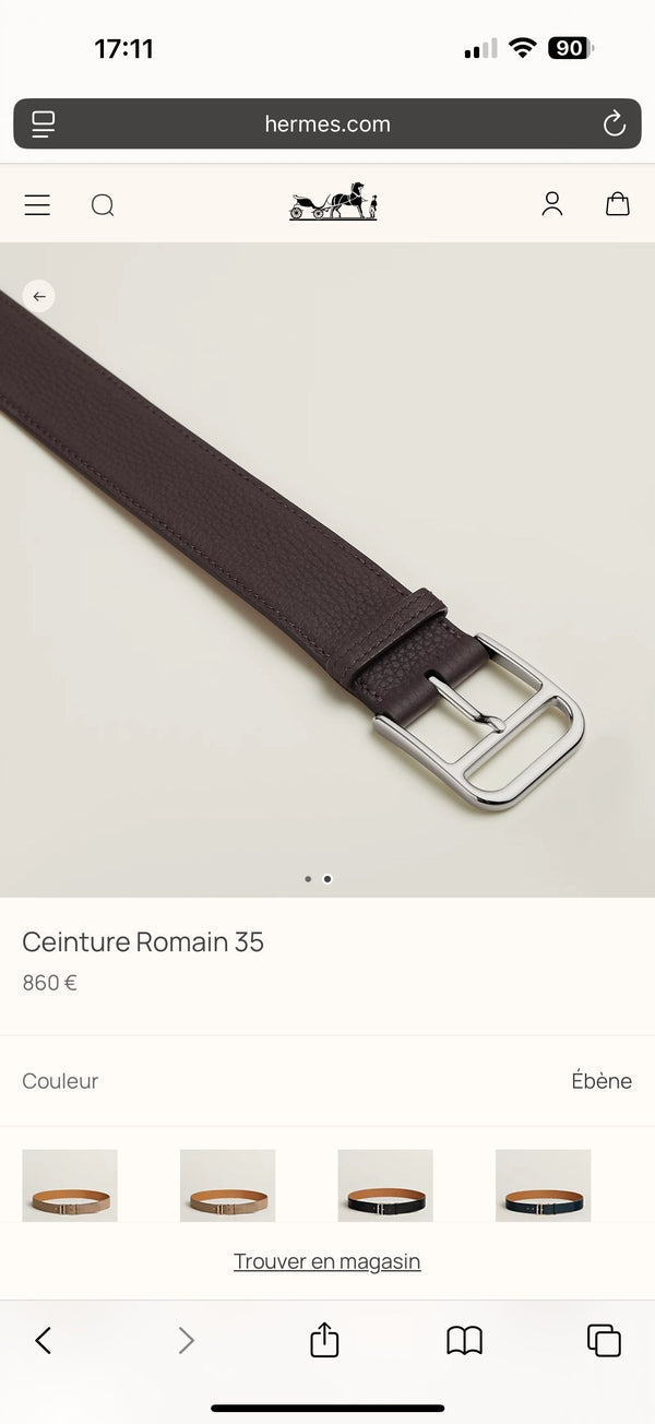 HM 35mm Romain Belt Ebony Leather 188400