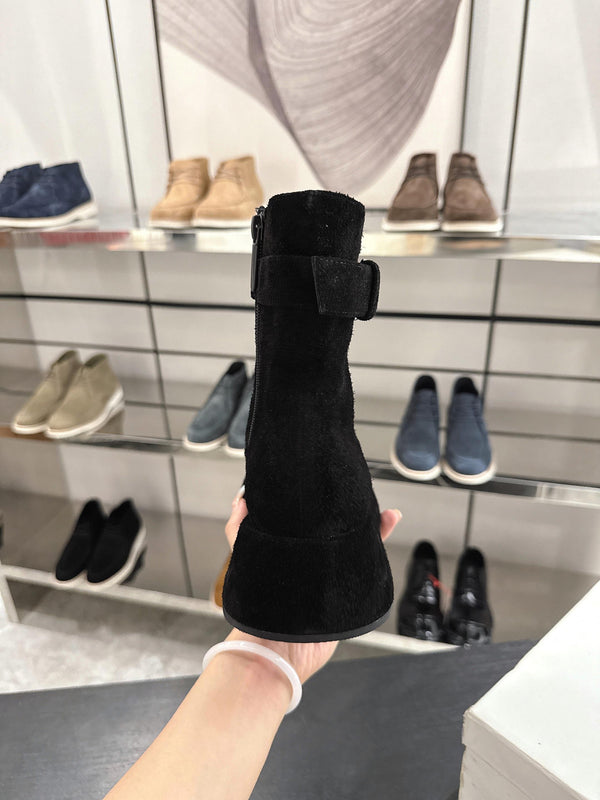 The Row SS2025 Boots With Strap Black Suede 543368