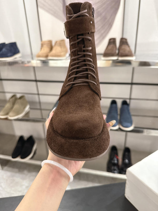 The Row SS2025 Boots With Strap Dark Brown Suede 543370