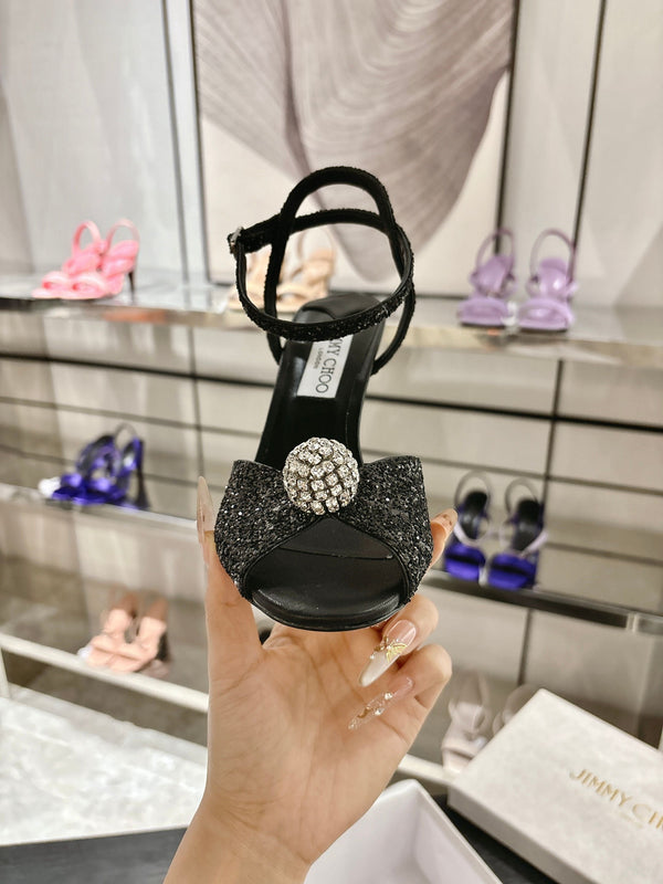 Jimmy Choo Sacora Crystal Sandal 65 Black Cowhide 597659