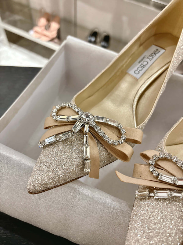 Escarpins Jimmy Choo Auria 70 en tissu pailleté caviar or clair et doux 597653