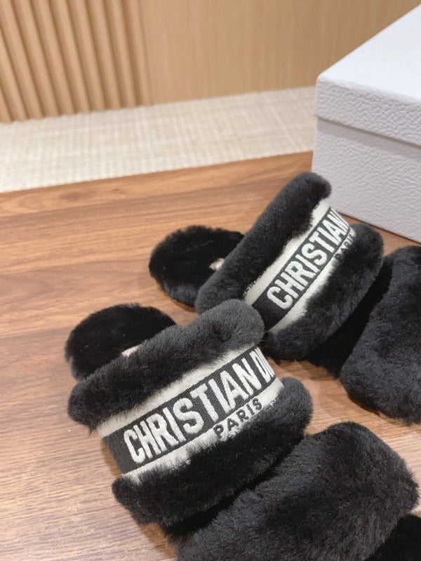 CD Sandal Black White Fleece And Canvas Fabric