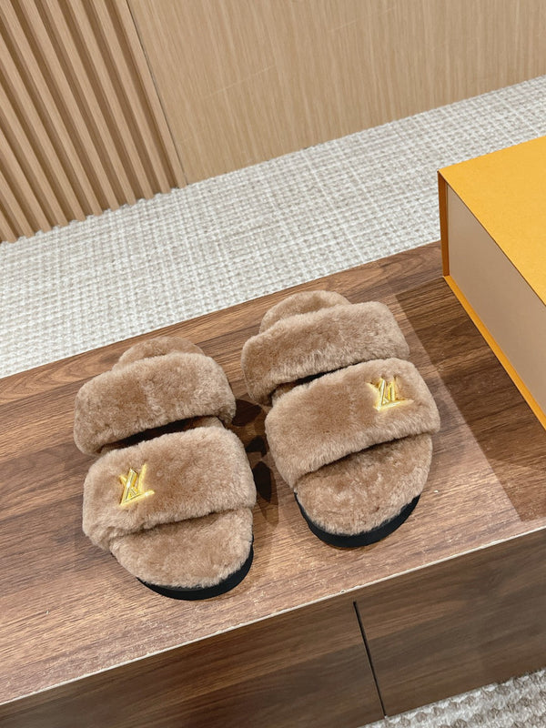 LV Sunset Flat Comfort Mule in lana marrone latte