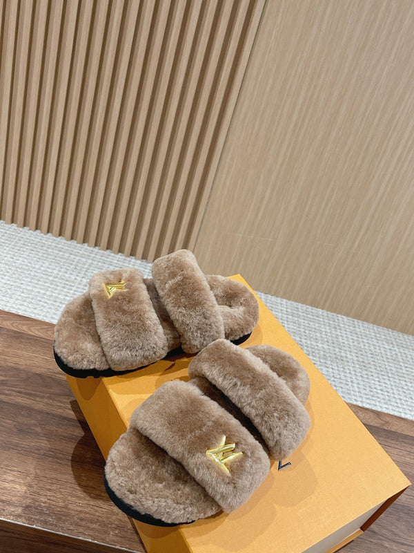 LV Sunset Flat Comfort Mule in lana marrone latte