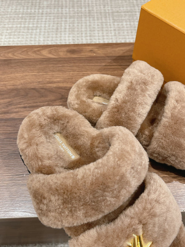 LV Sunset Flat Comfort Mule in lana marrone latte