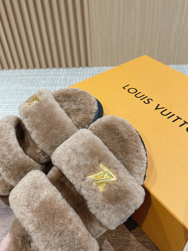 LV Sunset Flat Comfort Mule in lana marrone latte