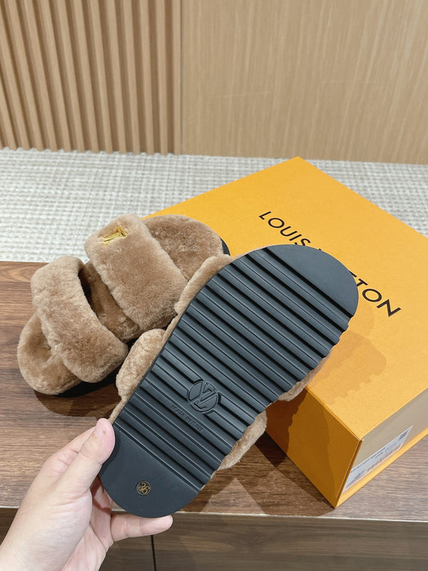 LV Sunset Flat Comfort Mule in lana marrone latte