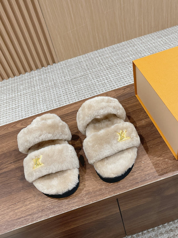 LV Sunset Flat Comfort Mule Light Brown Wool