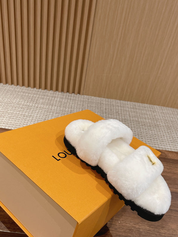 LV Sunset Flat Comfort Mule White Wool