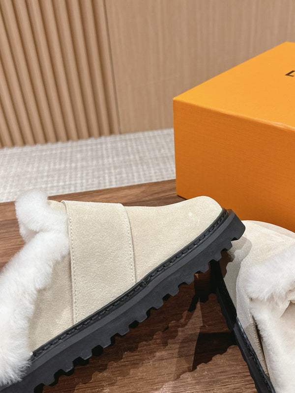 LV Cosy Flat Comfort Clog Beige Fur Lining Suede