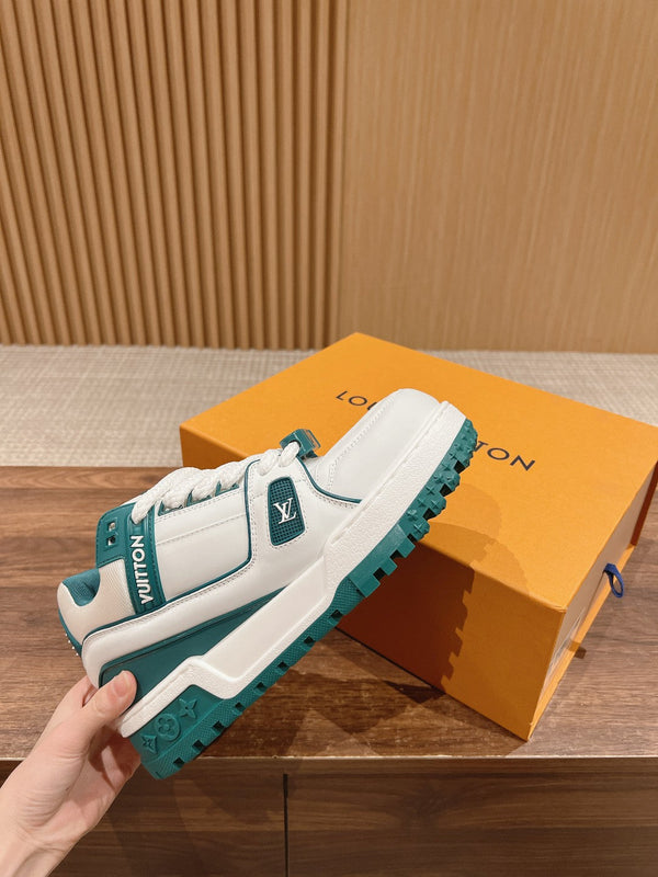 LV Trainer Maxi Sneaker White Mix Emerald Green Calfskin