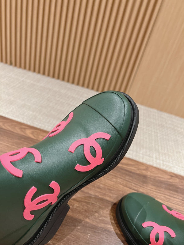 CC RAIN BOOTS GREEN FOREST TPU WITH PINK LOGO