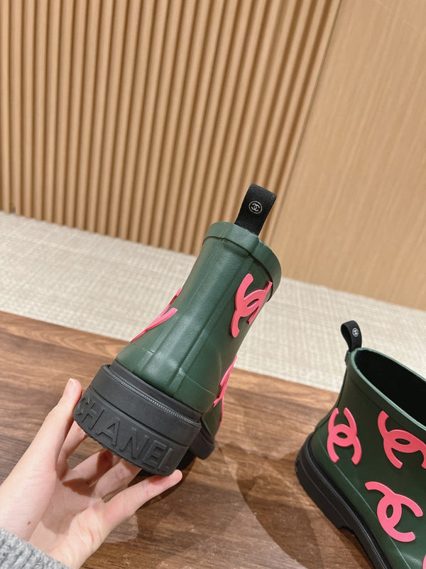 CC RAIN BOOTS GREEN FOREST TPU WITH PINK LOGO