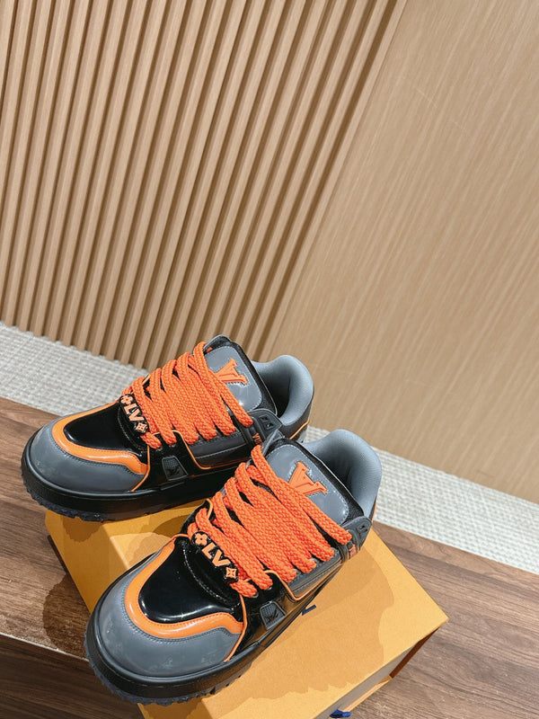 LV Trainer Maxi Sneaker Gray Mix Orange Calfskin