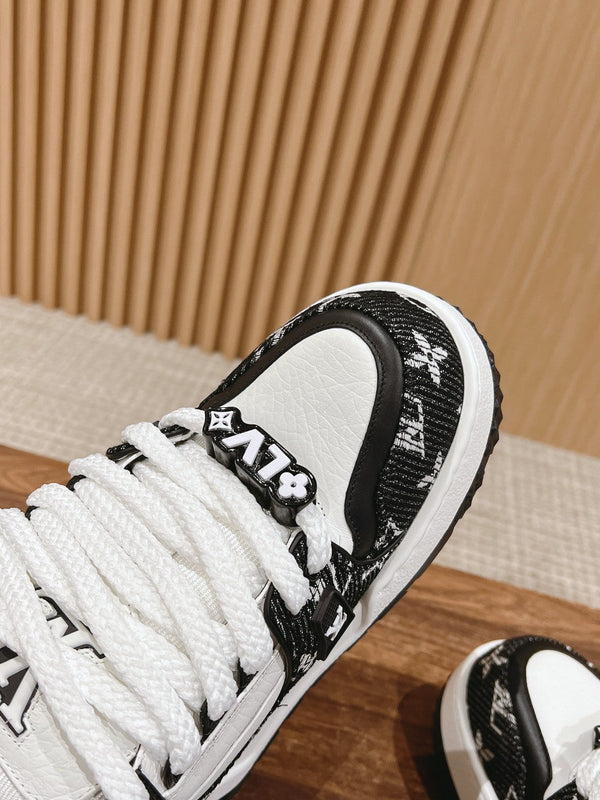 LV Trainer Maxi Sneaker Black Mix White Monogram Denim Fabric