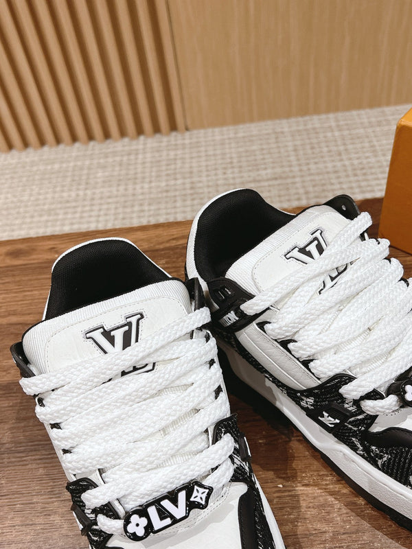 LV Trainer Maxi Sneaker Black Mix White Monogram Denim Fabric