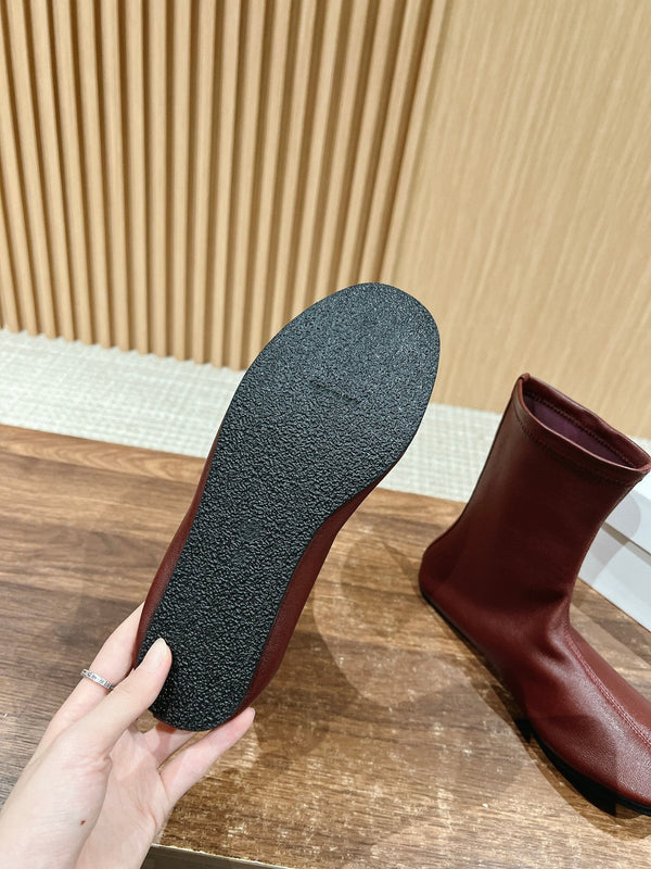 The Row Mid Sock Boots Burgundy Sheepskin 427974