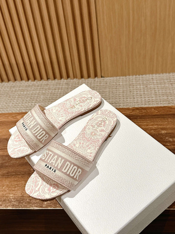 CD 26s D-Club Embroidered Slides In Pink Toile De Jouy