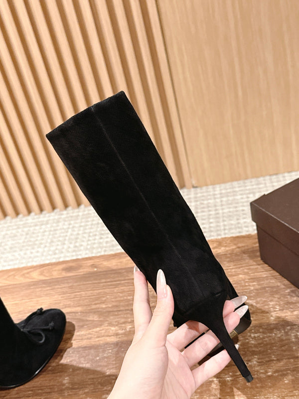 ALAIA high-heeled short boots black suede 386011