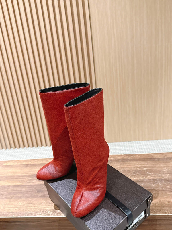 ALAIA high-heeled short boots red velvet 386013