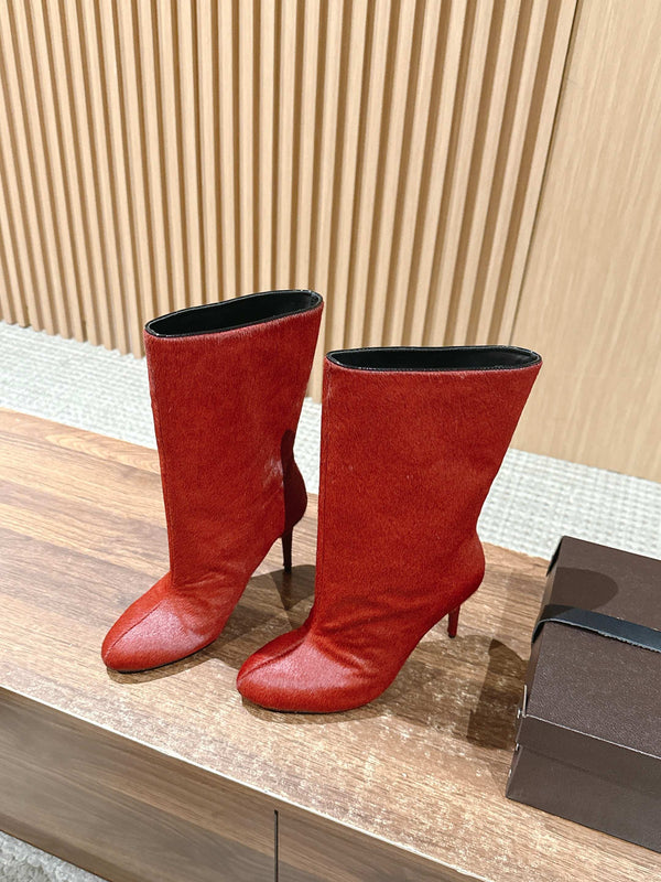 ALAIA high-heeled short boots red velvet 386013